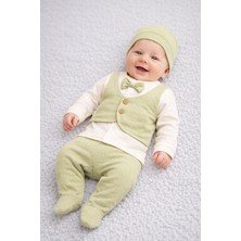 Dinamik çocuk Erkek Bebek 0-3AY Yenidoğan Takım Yelek Dikişli Papyonlu Kendinden Eldivenli Badi+Patikli Tulum+Şapka Mevlüt Bayramlık Takım