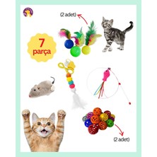 Elar Aksesuar 7'li Oyun Seti : Yapışkan Olta+2 Adet Tüylü Top+2 Adet Zıllı Top+ Hareketlı Fare+Balıklı Oltası