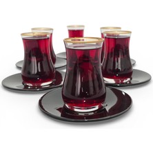 Sudedi Home Altın Yaldızlı Çay Bardağı Seti – Siyah Tabaklı 6’lı Cam Çay Takımı