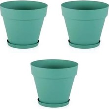 Saksı YS02 – 3'lü Set, Yeşil | 1.7 Litre, 160 mm Ağız Çapı | Alt Sulamalı Modern Plastik Saksı