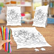 Asilmeydan Kayıkta İki Ayıcık Boyama Puzzle Tablo Çocuk Eğitici Yapboz