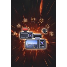 Tekvora 3 Kameralı Araç Içi Kamera | Ön + Iç + Arka Kayıt | Park Modu | Döngüsel Kayıt | 2.0” IPS Ekran