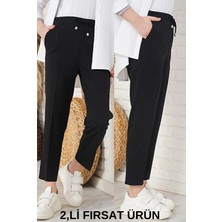 Feville 2'li Kadın Siyah Havuç Paça Büyük Beden Krep Kumaş Likralı Pantolon