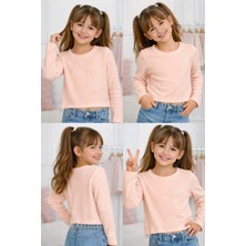 Mini Kanka Kız Çocuk Uzun Kollu Fitilli Crop Tişört Zincir Detaylı Bluzz