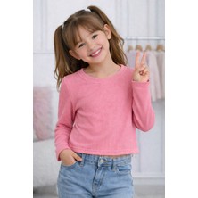 Mini Kanka Kız Çocuk Uzun Kollu Fitilli Crop Tişört Zincir Detaylı Bluzz