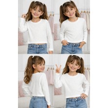 Mini Kanka Kız Çocuk Uzun Kollu Fitilli Crop Tişört Zincir Detaylı Bluzz