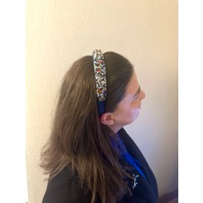 ALS Tasarım Dünyası Mavi Renk Kadife Üzeri Boncuk Işlemeli Saç Tacı