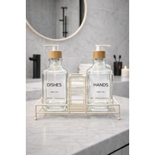 Zürih Collection 2'li Modern Cam Sabunluk Seti Metal Standlı Deterjanlık Seti Şeffaf Cam