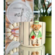 Nof El Yapımı Seramik Gerçek 24K Altın Dekorlu Teddy Damat Kupa