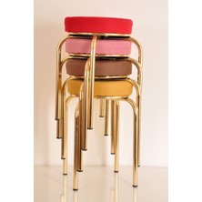 Berawond 4 Lü Renkli Tay-2 Tüyü Altın Ahtapot Tabure Mutfak Taburesi Demir Tabure