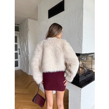 Narstorm Kadın Siyah Crop Boy Astarlı Dolgun Kürk