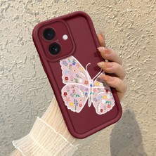 HONTINGA iPhone 16 ile Uyumlu Kılıfı Düşüme Önleyici Basitlik Anti Düşme Kamera Korumali Kalem Çizimi Bordo Desen Yumuşak Silikon Telefon Kılıfı Kadın ve Erkek Için Uygundur K2-7149