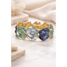 Göksunun İzi Kadın Altın Kaplama Çelik Mine Işlemeli Mavi Yeşil Bileklik