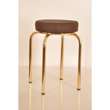 Berawond Kahverengi Deri Altın Profil Tabure Metal Tabure Mutfak Taburesi Kalın Tabure