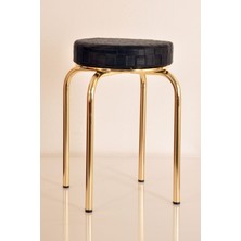 Berawond 4 Adet Siyah Deri Altın Profil Tabure Metal Tabure Mutfak Taburesi Kalın Tabure