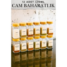 Penthouse 12'li Baharat Kavanozu Bambu Kapaklı Kavanoz Serpme Başlıklı Baharatlık 16 Adet Türkçe Etiketli