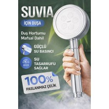 Suvia Paslanmaz Çelik Duş Başlığı Seti, Güçlü Basınçlı, Su Tasarruflu, Duş Hortumu & Mafsal Dahil