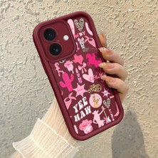 HONTINGA iPhone 16 ile Uyumlu Kılıfı Düşüme Önleyici Basitlik Anti Düşme Kamera Korumali Sanat Çizimi Bordo Desen Yumuşak Silikon Telefon Kılıfı Kadın ve Erkek Için Uygundur K2-7134