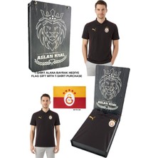 Galatasaray Lisanslı Polo Yaka Siyah 5 Yıldız Antrenman T-Shirt Bayrak ve Lazer Kutu Hediyeli