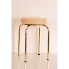 Berawond Krem Tay Tüyü Altın Profil Tabure Metal Tabure Mutfak Taburesi Kalın Tabure