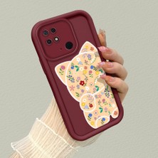 HONTINGA Xiaomi Redmi 10C ile Uyumlu Kılıfı Düşüme Önleyici Basitlik Anti Düşme Kamera Korumali Kalem Çizimi Bordo Desen Yumuşak Silikon Telefon Kılıfı Kadın ve Erkek Için Uygundur K2-7149