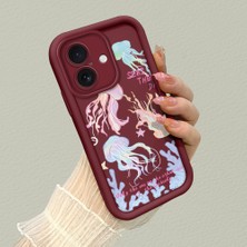 HONTINGA iPhone 16 ile Uyumlu Kılıfı Düşüme Önleyici Basitlik Anti Düşme Kamera Korumali Manet Bordo Desen Yumuşak Silikon Telefon Kılıfı Kadın ve Erkek Için Uygundur K2-7148