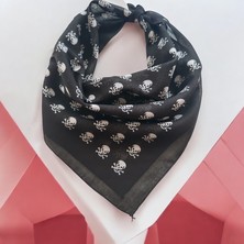 ALS Tasarım Dünyası Siyah Renk Zemin Üzerine Kurukafa Desenli %100 Koton Bandana