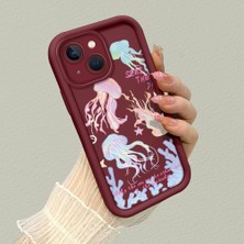 HONTINGA iPhone 15 Plus ile Uyumlu Kılıfı Düşüme Önleyici Basitlik Anti Düşme Kamera Korumali Manet Bordo Desen Yumuşak Silikon Telefon Kılıfı Kadın ve Erkek Için Uygundur K2-7148