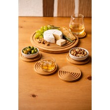 Kids Town Ahşap Oymalı Yuvarlak Tasarım Dekoratif Tepsi Sunum Tepsisi Sunumluk 5 Adet 4 Küçük 1 Büyük