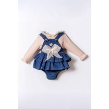 Miniğimin Cicileri Minigimin Cicileri Bear Nakışlı Tül Fiyonk Detaylı Kız Bebek 2 Li Salopet Takım - Koyu Mavi