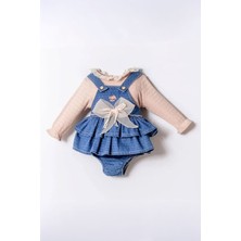 Miniğimin Cicileri Minigimin Cicileri Bear Nakışlı Tül Fiyonk Detaylı Kız Bebek 2 Li Salopet Takım - Açık Mavi