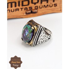 Midyat Nurtaş Gümüş Mistik Topaz Taşlı Mikro Zirkon 925 Ayar Gümüş Erkek Yüzük 201024883