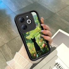 HONTINGA Tecno Spark 20C ile Uyumlu Kılıfı Düşüme Önleyici Basitlik Anti Düşme Kamera Korumali Şirin Kedi Siyah Desen Yumuşak Silikon Telefon Kılıfı Kadın ve Erkek Için Uygundur K2-0258