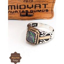 Midyat Nurtaş Gümüş Mistik Topaz Taşlı Kale Motifli 925 Ayar Gümüş Erkek Yüzük 201024868