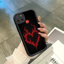 HONTINGA Realme C25S ile Uyumlu Kılıfı Düşüme Önleyici Basitlik Anti Düşme Kamera Korumali Kalp Deseni Siyah Desen Yumuşak Silikon Telefon Kılıfı Kadın ve Erkek Için Uygundur K2-0257