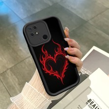 HONTINGA Xiaomi Redmi 10C ile Uyumlu Kılıfı Düşüme Önleyici Basitlik Anti Düşme Kamera Korumali Kalp Deseni Siyah Desen Yumuşak Silikon Telefon Kılıfı Kadın ve Erkek Için Uygundur K2-0257