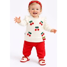 Mini Kanka Kız Bebek 2’li Takım Kiraz Desenli Uzun Kollu Sweatshirt ve Pantolon Seti