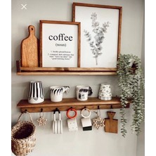 Medef Ahşap 70 cm Kahve Köşesi 2li Raf Set Terek Askılık ( 8 Adet Fincan Askılı)