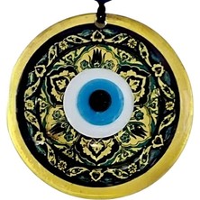 Nevamel Lale Desenli Altın Rengi Nazar Boncuklu Füzyon Cam Duvar Dekoru