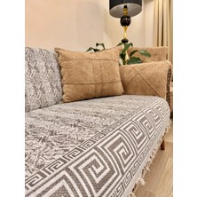 Koltuk Örtüsü Lüks Pamuklu Labirent Desen Kaymaz Çift Taraflı Saçaklı Dekoratif Günlük Kullanım