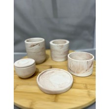 Mermer Desenli Krem 5’li Beton Dekoratif Set | Minimal Ev Aksesuarı