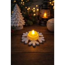 Serüven Kar Tanesi Tasarımlı LED Mumluk – Sıcak ve Güvenli Ortam Aydınlatması