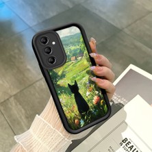 HONTINGA Samsung Galaxy A14 ile Uyumlu Kılıfı Düşüme Önleyici Basitlik Anti Düşme Kamera Korumali Şirin Kedi Siyah Desen Yumuşak Silikon Telefon Kılıfı Kadın ve Erkek Için Uygundur K2-0258