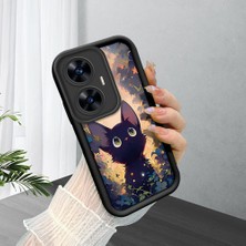 HONTINGA Realme C55 ile Uyumlu Kılıfı Düşüme Önleyici Basitlik Anti Düşme Kamera Korumali Çiçeklerdeki Kedi Desen Yumuşak Silikon Telefon Kılıfı Kadın ve Erkek Için Uygundur K2-0254