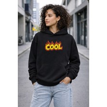 Camblys Alev Yazı Desenli Baskılı Oversize Kapüşonlu Sweatshirt