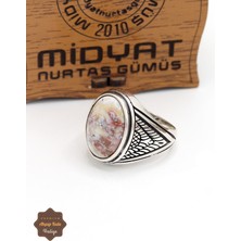 Midyat Nurtaş Gümüş Sütlü Yemen Akik Taşlı Baklava Motifli 925 Ayar Gümüş Erkek Yüzük 201024897