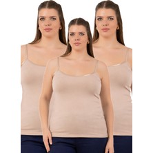 Özkan Underwear Özkan 25923 3'lü Paket Kadın Viskon Ip Askılı Biyeli Yumuşak Ince Askılı Büyük Geniş Beden Atlet