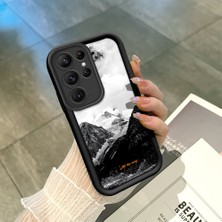 HONTINGA Samsung Galaxy S22 Ultra ile Uyumlu Kılıfı Düşüme Önleyici Basitlik Anti Düşme Kamera Korumali Dağ Deseni Siyah Desen Yumuşak Silikon Telefon Kılıfı Kadın ve Erkek Için Uygundur K2-0259
