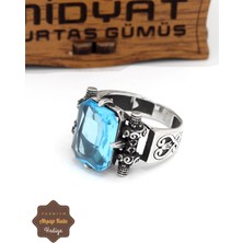 Midyat Nurtaş Gümüş Akuamarin Taşlı Motif Desenli 925 Ayar Gümüş Erkek Yüzük 201024909