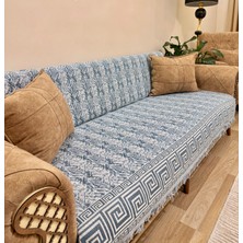 Koltuk Örtüsü Lüks Pamuklu Labirent Desen Kaymaz Çift Taraflı Saçaklı Dekoratif Günlük Kullanım